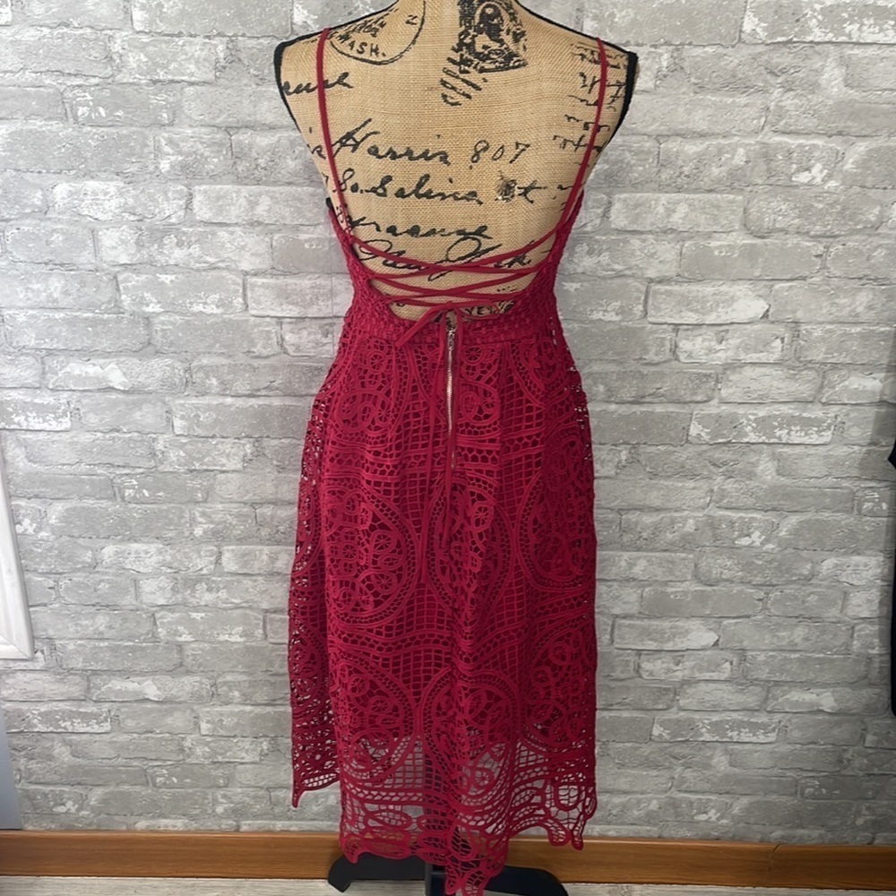 Lulus Real Life Dream Berry Red Lace Midi Dress - Picture 7 of 12